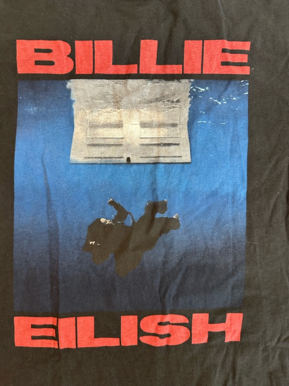 🔥Sunday Sale🔥 Billie Eilish Graphic Band Tee - Black with Red & Blue Print